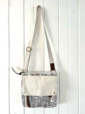 Fossil Morgan Creamy/Black Pattern Leather Crossbody Bag, NWT